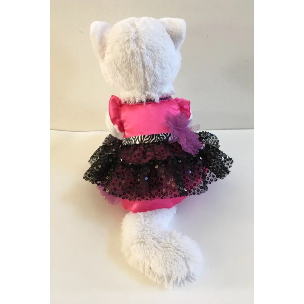 Build A Bear Cat Kitten Plush Aqua Blue Eyes 2013 w/ Gorgeous Pink Sequin Outfit